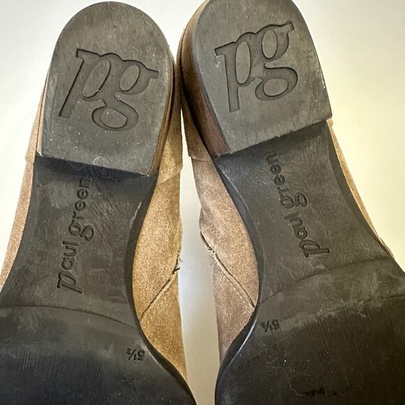 PAUL GREEN Booties Tan Suede Heeled Ankle Buckle Strap Moto - Picture 12 of 14